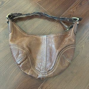 Vintage coach boho shoulder leather brown handbag with braided strap